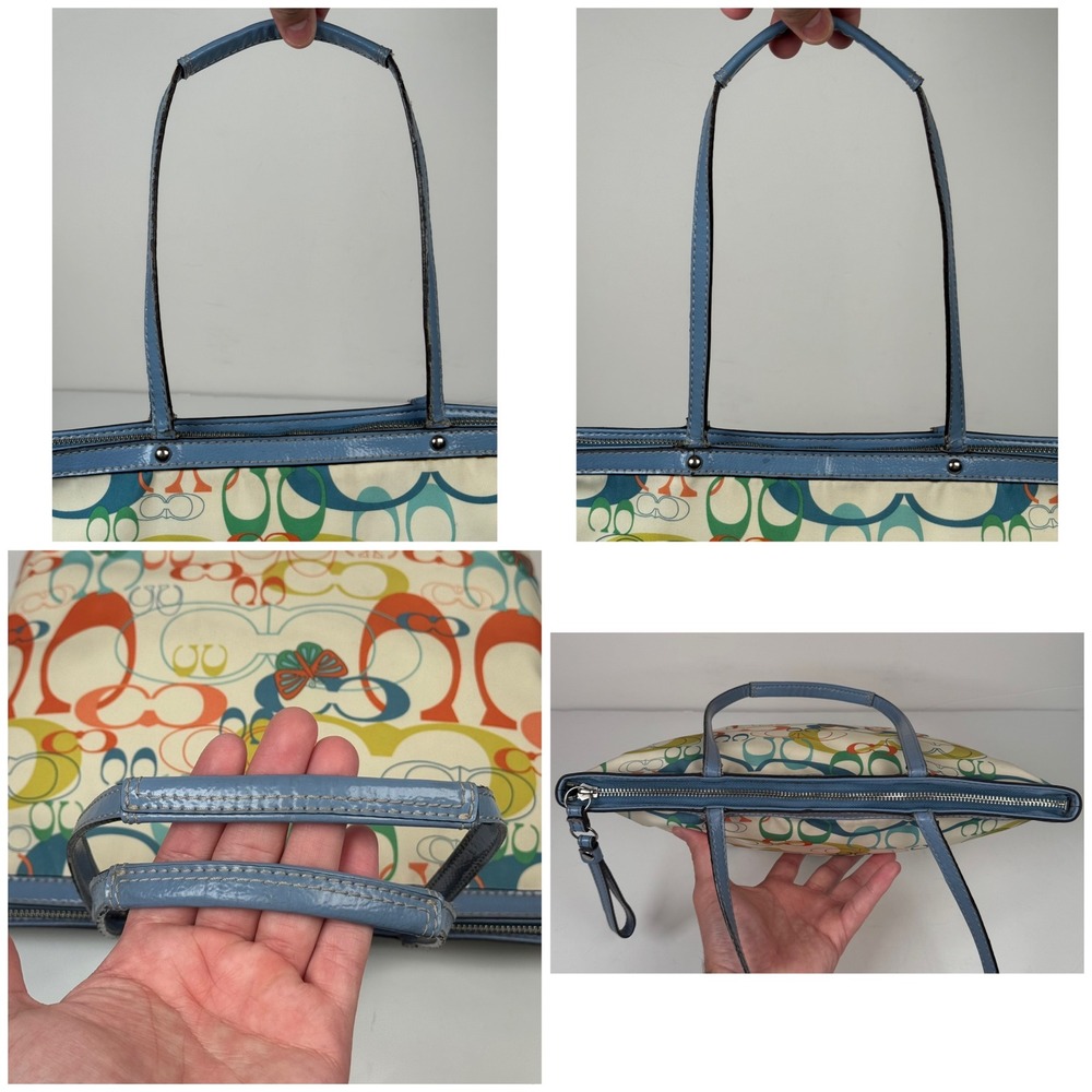 Coach Optic Signature Butterfly Leather Canvas Colorful Zip Tote Bag Purse Y2K - Picture 5 of 8